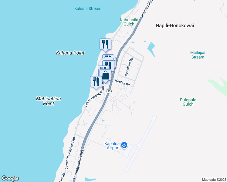 map of restaurants, bars, coffee shops, grocery stores, and more near 45 Ala Hoku Place in Lahaina