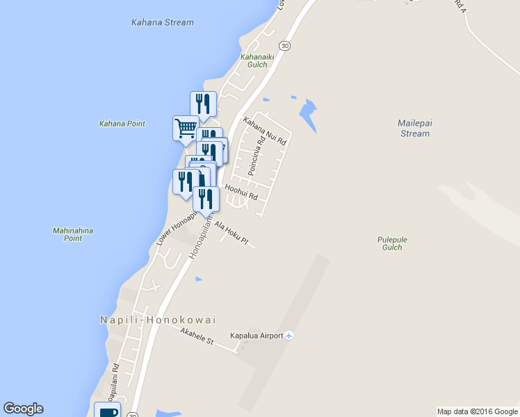map of restaurants, bars, coffee shops, grocery stores, and more near 18 Kahana Ridge Place in Lahaina