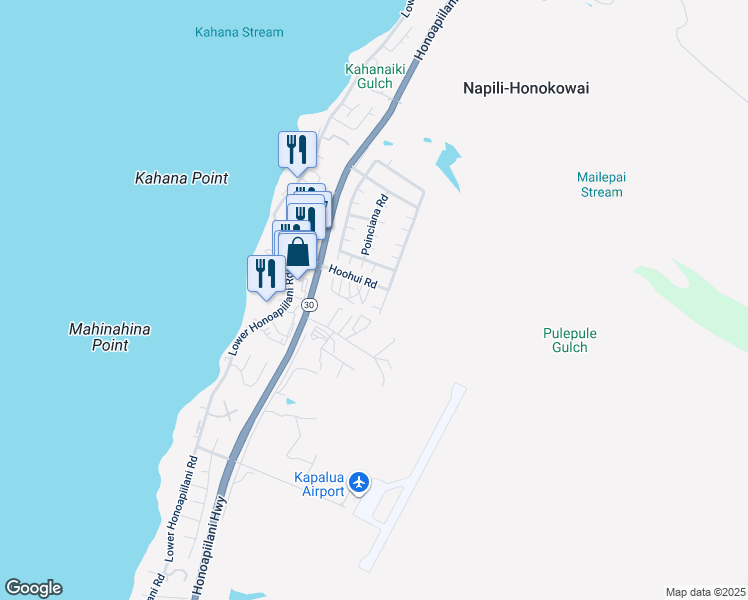 map of restaurants, bars, coffee shops, grocery stores, and more near 22 Lotus Place in Lahaina