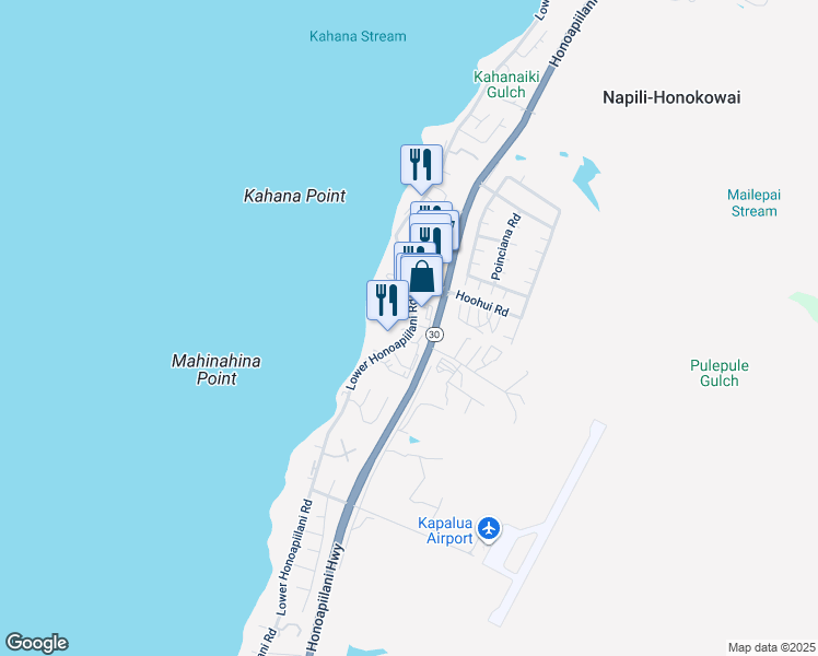 map of restaurants, bars, coffee shops, grocery stores, and more near 4299 Lower Honoapiilani Road in Lahaina
