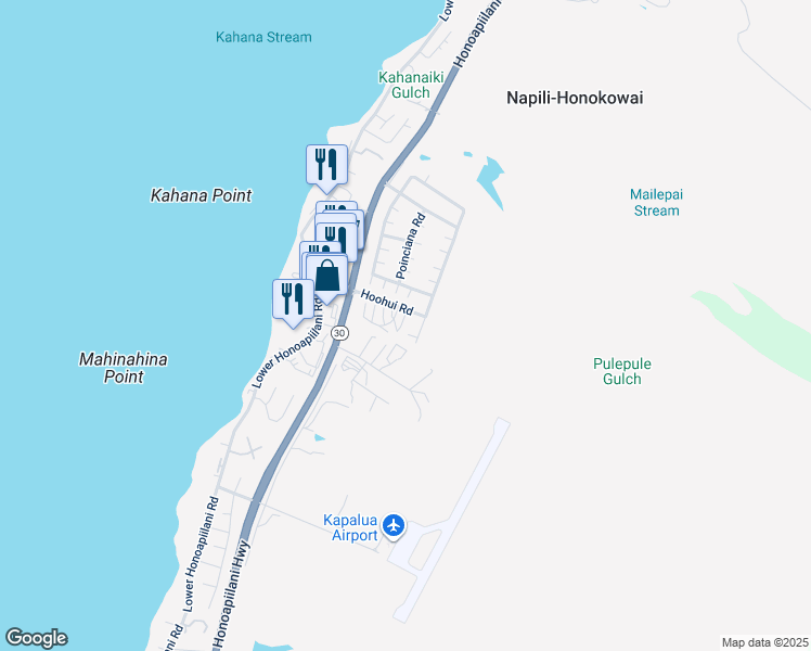 map of restaurants, bars, coffee shops, grocery stores, and more near 22 Lotus Place in Lahaina