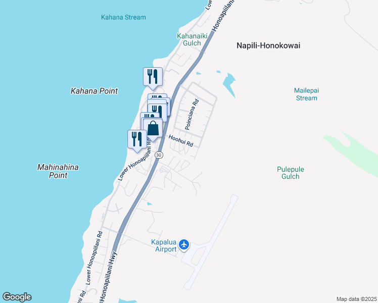 map of restaurants, bars, coffee shops, grocery stores, and more near 28 Lotus Place in Lahaina