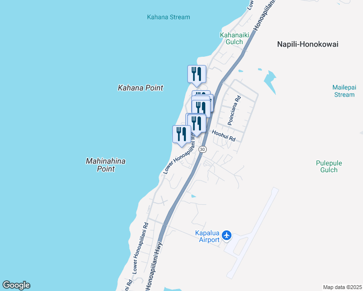 map of restaurants, bars, coffee shops, grocery stores, and more near 4299 Lower Honoapiilani Road in Lahaina