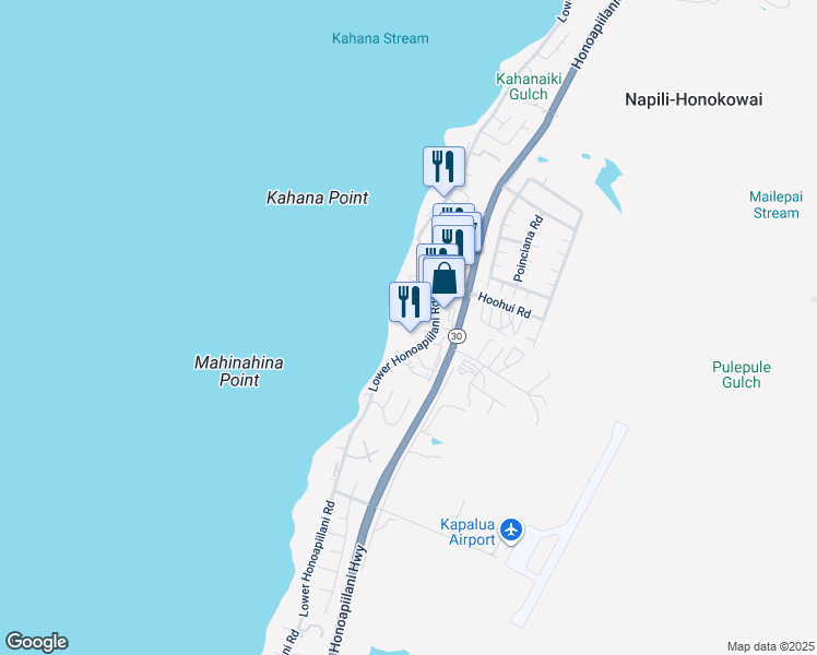 map of restaurants, bars, coffee shops, grocery stores, and more near 4299 Lower Honoapiilani Road in Lahaina