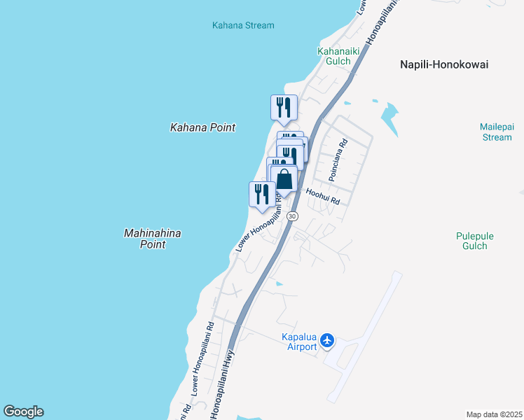 map of restaurants, bars, coffee shops, grocery stores, and more near 4299 Lower Honoapiilani Road in Lahaina