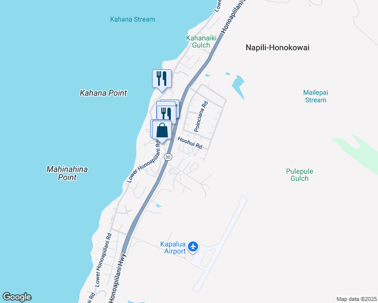 map of restaurants, bars, coffee shops, grocery stores, and more near 65 Ala Hoku Place in Lahaina