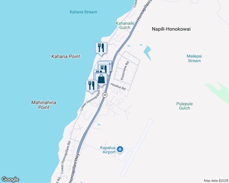 map of restaurants, bars, coffee shops, grocery stores, and more near 65 Ala Hoku Place in Lahaina
