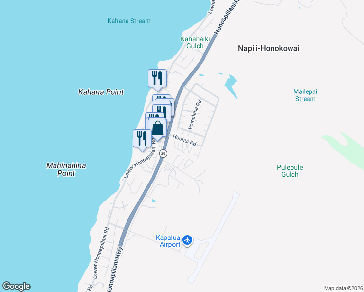 map of restaurants, bars, coffee shops, grocery stores, and more near 65 Ala Hoku Place in Lahaina