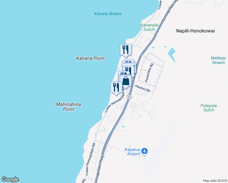 map of restaurants, bars, coffee shops, grocery stores, and more near 4299 Lower Honoapiilani Road in Lahaina