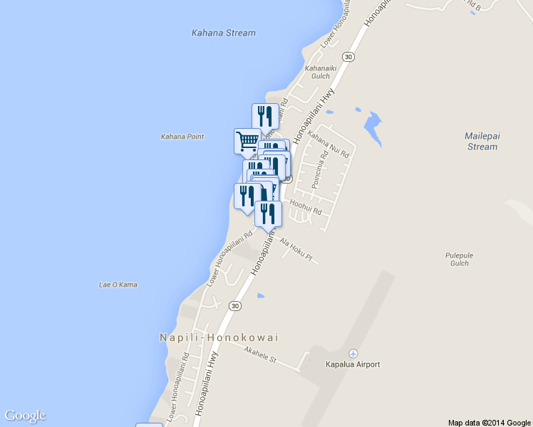 map of restaurants, bars, coffee shops, grocery stores, and more near 4310 Lower Honoapiilani Road in Lahaina