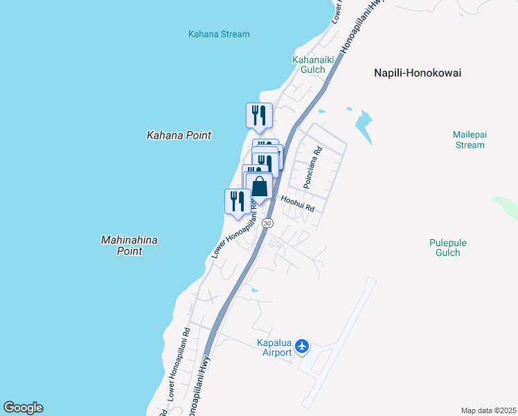 map of restaurants, bars, coffee shops, grocery stores, and more near 4310 Lower Honoapiilani Road in Lahaina