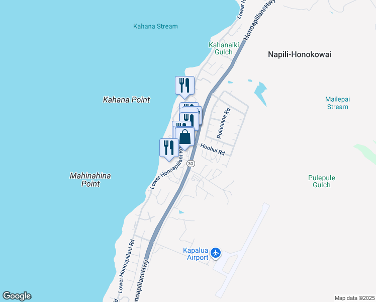 map of restaurants, bars, coffee shops, grocery stores, and more near 4365 Lower Honoapiilani Road in Lahaina