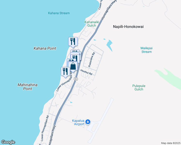 map of restaurants, bars, coffee shops, grocery stores, and more near 7 Poinciana Road in Lahaina