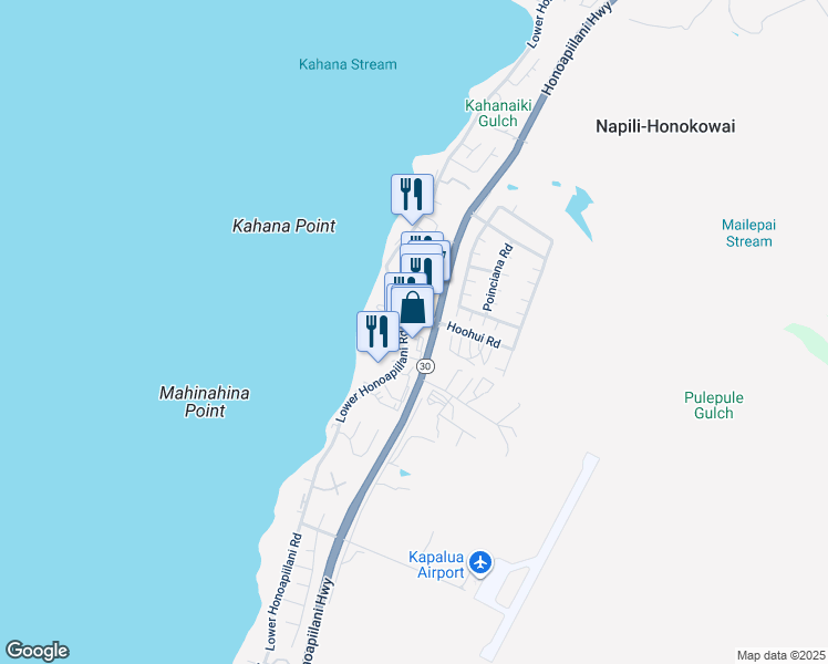 map of restaurants, bars, coffee shops, grocery stores, and more near 4310 Lower Honoapiilani Road in Lahaina
