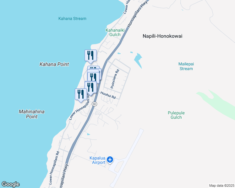 map of restaurants, bars, coffee shops, grocery stores, and more near 142 Kahana Makai Road in Lahaina
