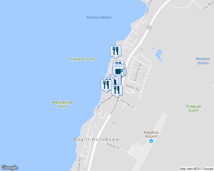 map of restaurants, bars, coffee shops, grocery stores, and more near 4327 Lower Honoapiilani Road in Lahaina
