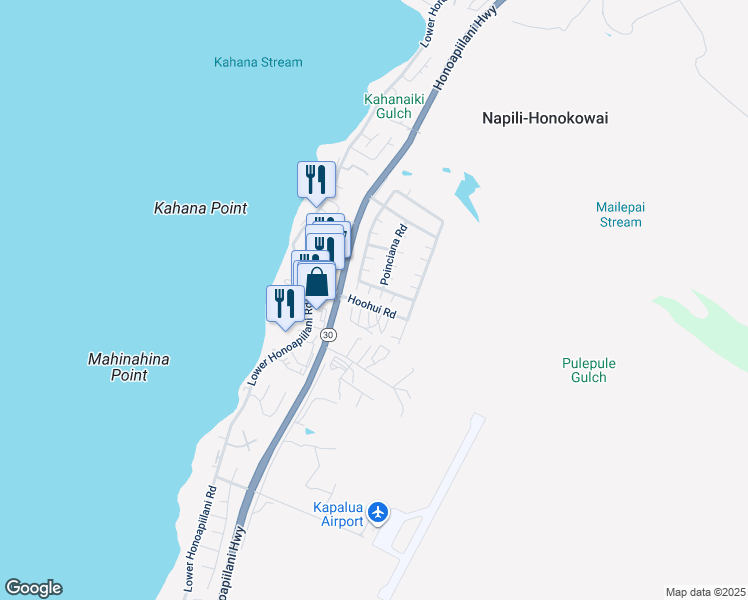 map of restaurants, bars, coffee shops, grocery stores, and more near 7 Poinciana Road in Lahaina