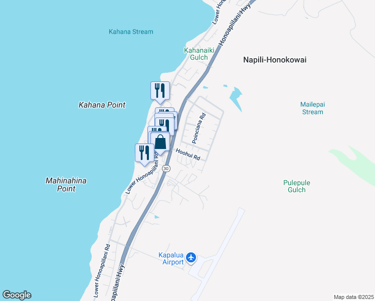 map of restaurants, bars, coffee shops, grocery stores, and more near 7 Poinciana Road in Lahaina