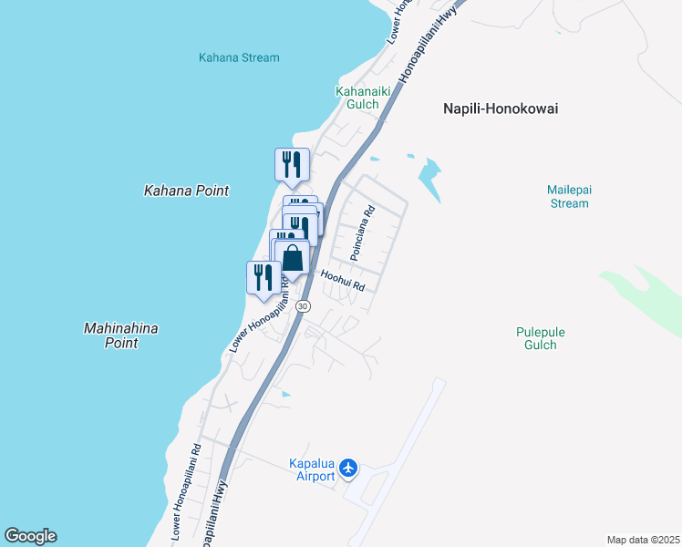 map of restaurants, bars, coffee shops, grocery stores, and more near in Napili-Honokowai