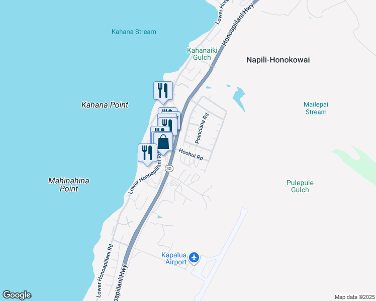 map of restaurants, bars, coffee shops, grocery stores, and more near in Napili-Honokowai