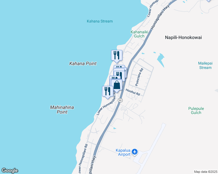 map of restaurants, bars, coffee shops, grocery stores, and more near 4365 Lower Honoapiilani Road in Lahaina