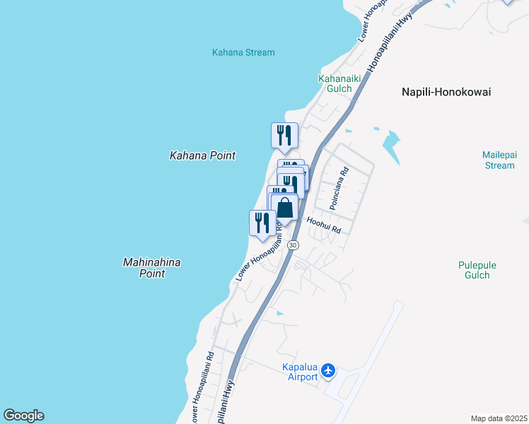 map of restaurants, bars, coffee shops, grocery stores, and more near 4365 Lower Honoapiilani Road in Lahaina