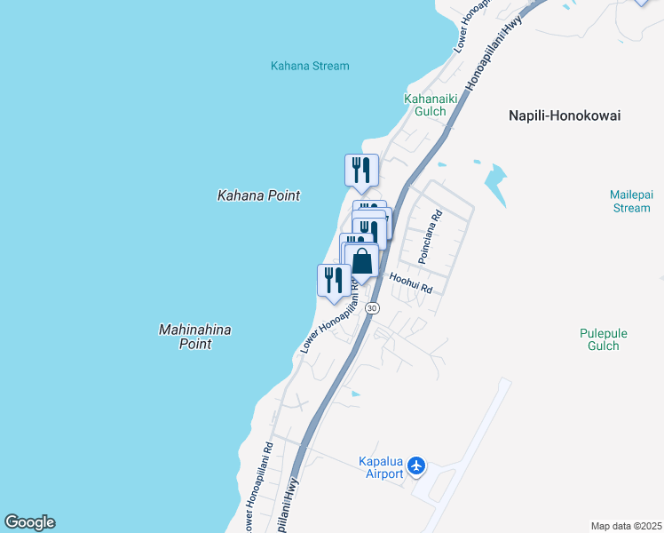 map of restaurants, bars, coffee shops, grocery stores, and more near 4365 Lower Honoapiilani Road in Lahaina