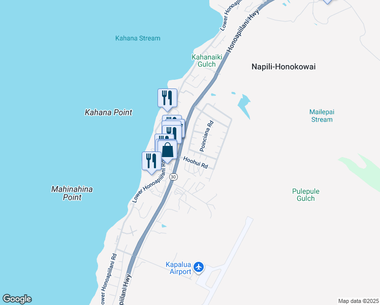 map of restaurants, bars, coffee shops, grocery stores, and more near in Napili-Honokowai