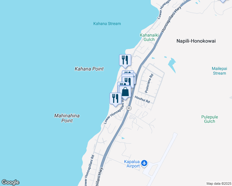 map of restaurants, bars, coffee shops, grocery stores, and more near 4365 Lower Honoapiilani Road in Lahaina