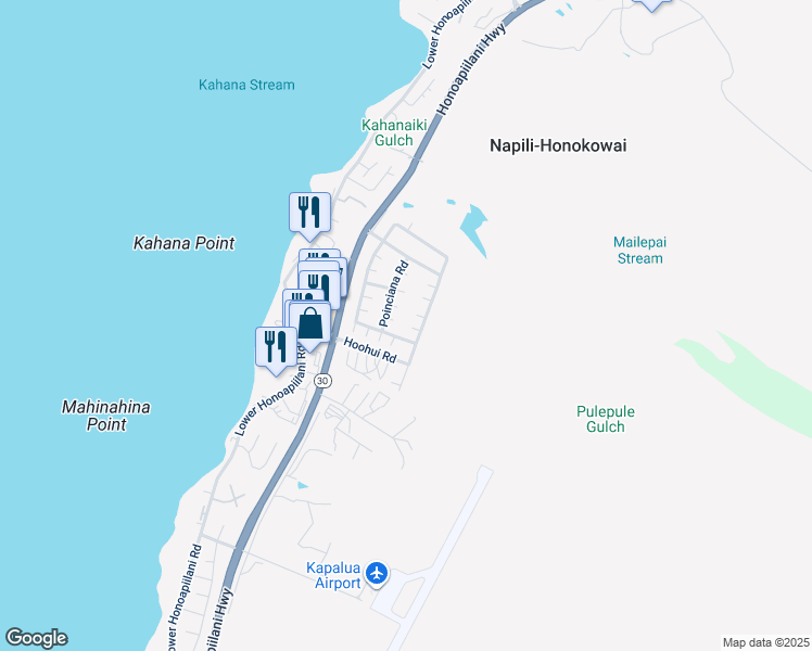 map of restaurants, bars, coffee shops, grocery stores, and more near 10 Bougainvillea Place in Lahaina