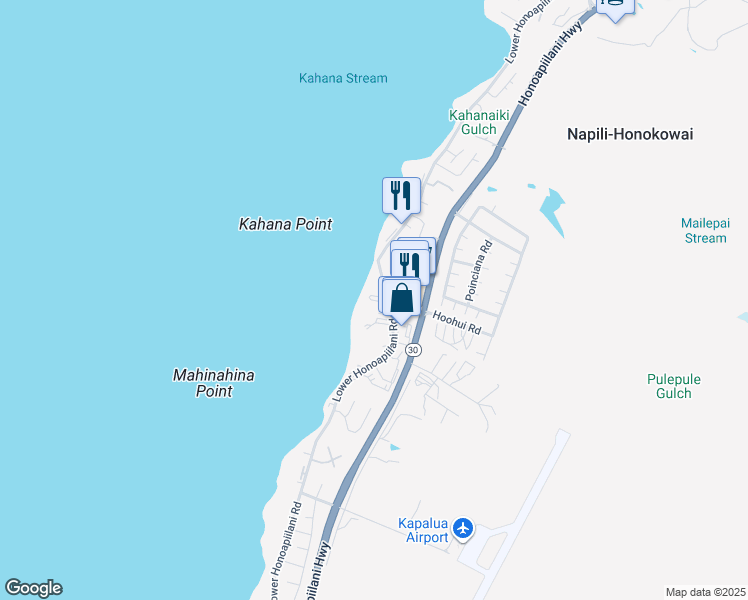 map of restaurants, bars, coffee shops, grocery stores, and more near 4365 Lower Honoapiilani Road in Lahaina