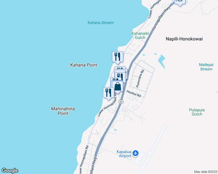 map of restaurants, bars, coffee shops, grocery stores, and more near 4365 Lower Honoapiilani Road in Lahaina