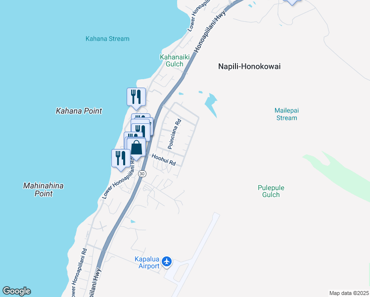 map of restaurants, bars, coffee shops, grocery stores, and more near 8 Bougainvillea Place in Lahaina