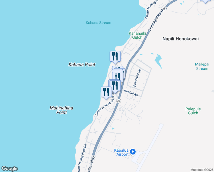 map of restaurants, bars, coffee shops, grocery stores, and more near 4365 Lower Honoapiilani Road in Lahaina