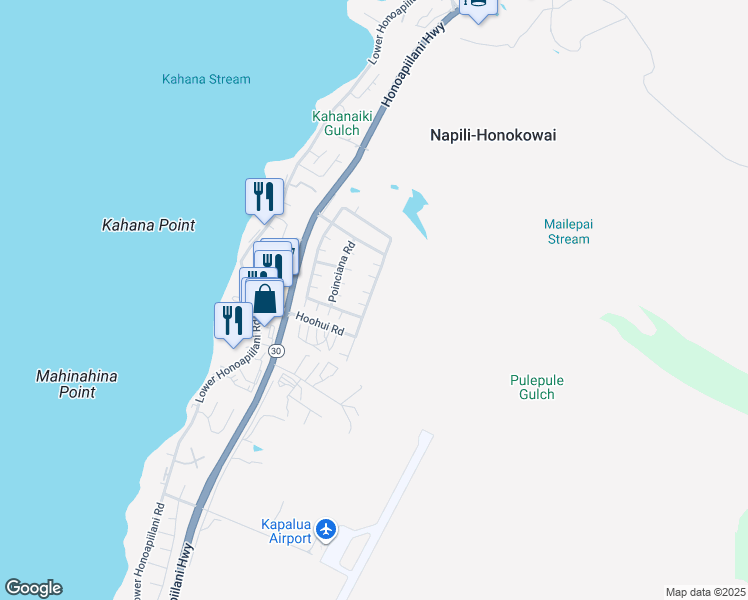 map of restaurants, bars, coffee shops, grocery stores, and more near 72 Kahana Ridge Drive in Lahaina