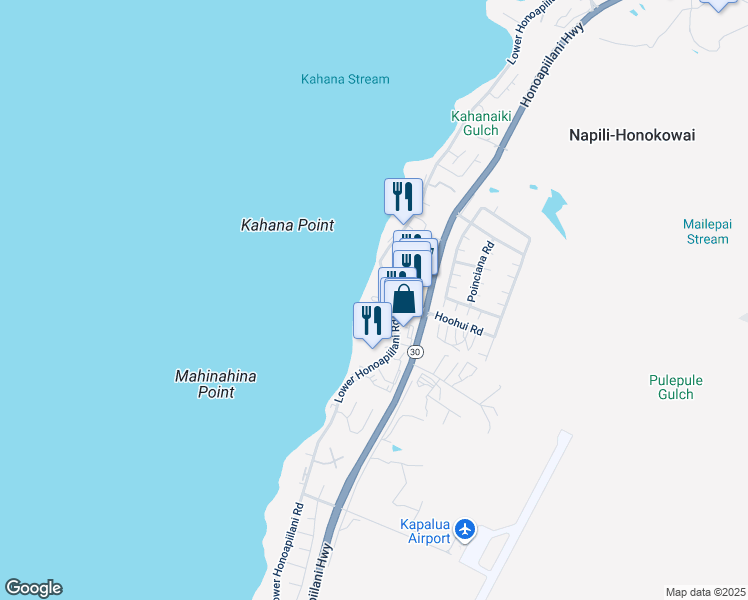 map of restaurants, bars, coffee shops, grocery stores, and more near 4365 Lower Honoapiilani Road in Lahaina