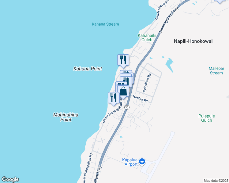 map of restaurants, bars, coffee shops, grocery stores, and more near 4365 Lower Honoapiilani Road in Lahaina