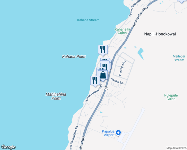 map of restaurants, bars, coffee shops, grocery stores, and more near 4365 Lower Honoapiilani Road in Lahaina