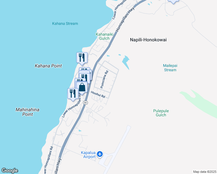 map of restaurants, bars, coffee shops, grocery stores, and more near 10 Bougainvillea Place in Lahaina