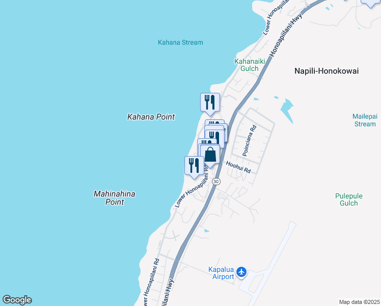 map of restaurants, bars, coffee shops, grocery stores, and more near 4365 Lower Honoapiilani Road in Lahaina