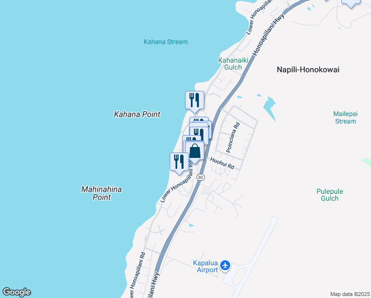 map of restaurants, bars, coffee shops, grocery stores, and more near 4365 Lower Honoapiilani Road in Lahaina