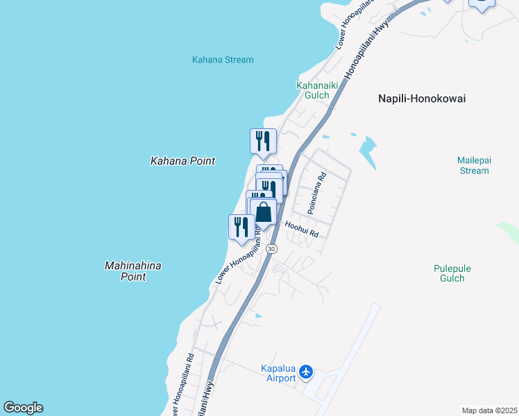 map of restaurants, bars, coffee shops, grocery stores, and more near 4440 Lower Honoapiilani Road in Lahaina