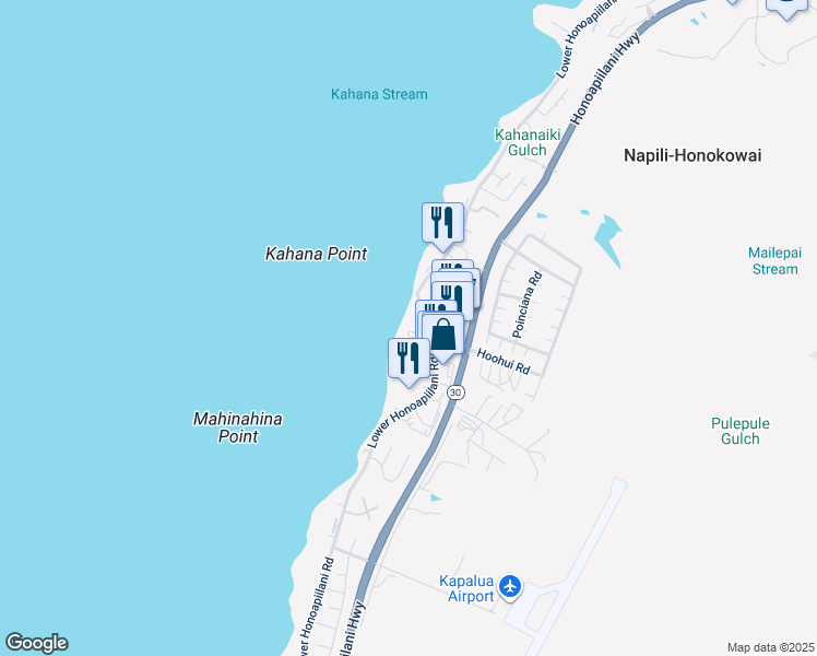 map of restaurants, bars, coffee shops, grocery stores, and more near 4365 Lower Honoapiilani Road in Lahaina