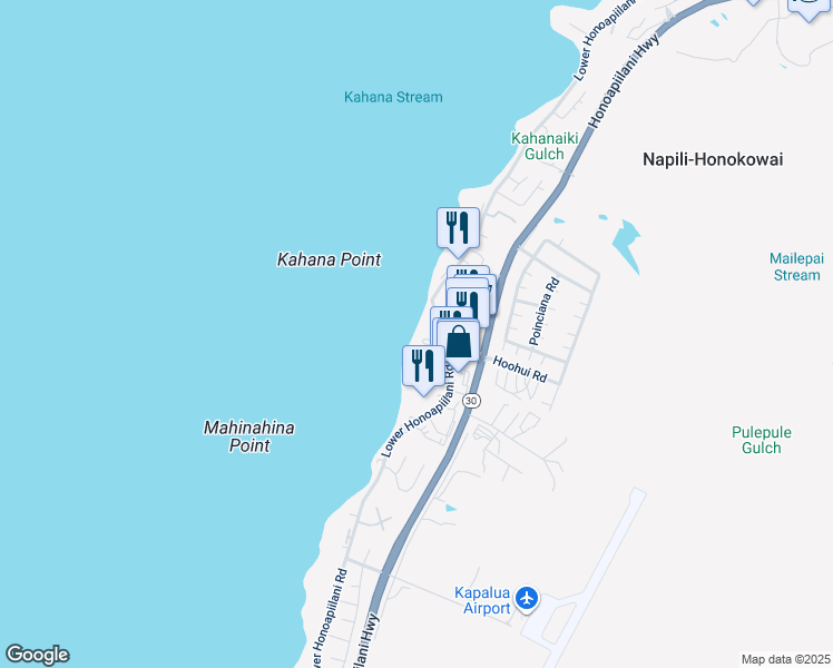 map of restaurants, bars, coffee shops, grocery stores, and more near 4365 Lower Honoapiilani Road in Lahaina