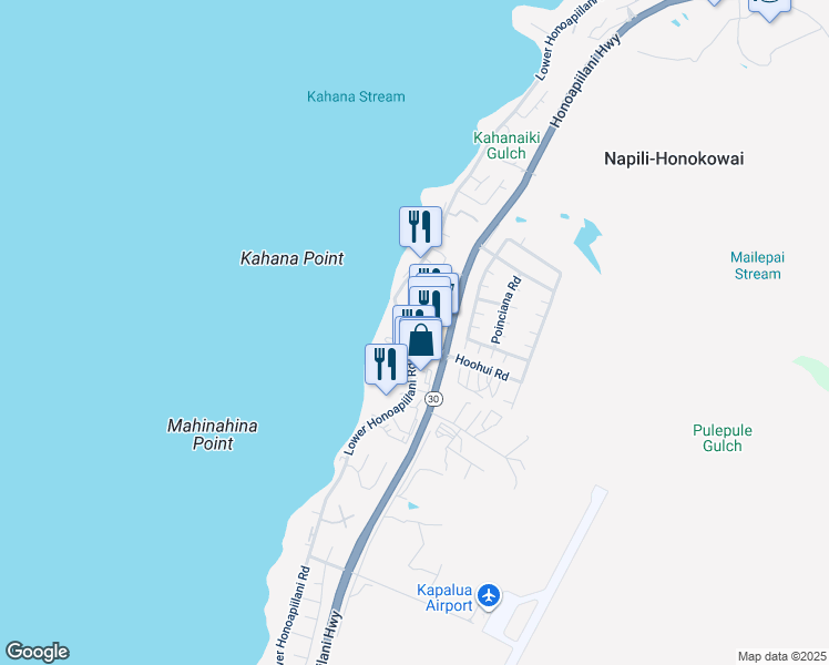 map of restaurants, bars, coffee shops, grocery stores, and more near 4400 Lower Honoapiilani Road in Lahaina