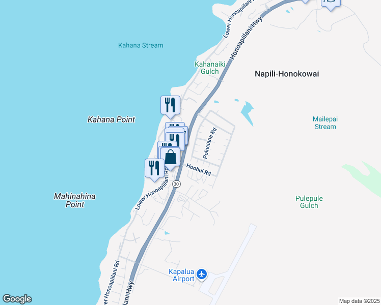 map of restaurants, bars, coffee shops, grocery stores, and more near 368 Kahana Ridge Drive in Lahaina