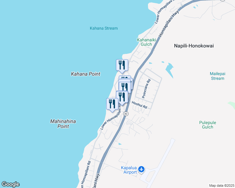 map of restaurants, bars, coffee shops, grocery stores, and more near 4440 Lower Honoapiilani Road in Lahaina