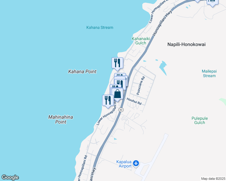 map of restaurants, bars, coffee shops, grocery stores, and more near 4440 Lower Honoapiilani Road in Lahaina