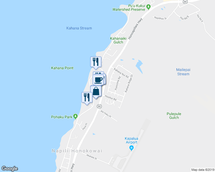 map of restaurants, bars, coffee shops, grocery stores, and more near 356 Kahana Ridge Drive in Lahaina