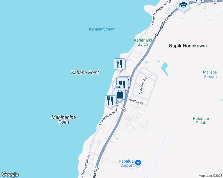map of restaurants, bars, coffee shops, grocery stores, and more near 4401 Lower Honoapiilani Road in Lahaina